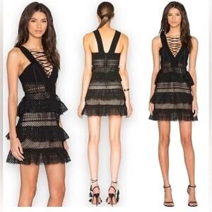 Self-Portrait Black Lace-Up Mini Dress